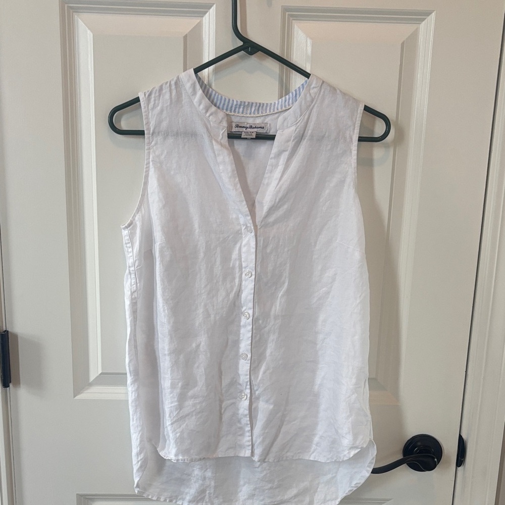 Tommy Bahama White Sleeveless Button-Down Shirt